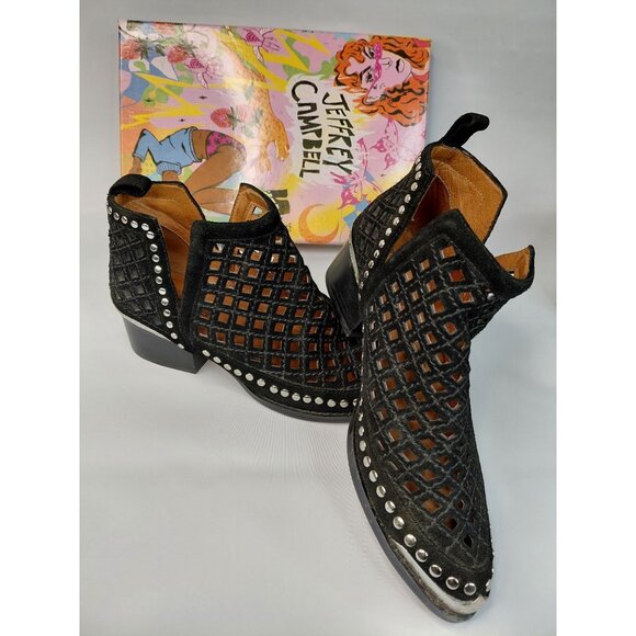 Jeffrey Campbell Womens Black Suede Cutout Western Ankle Boots Size 7M - Picture 2 of 12